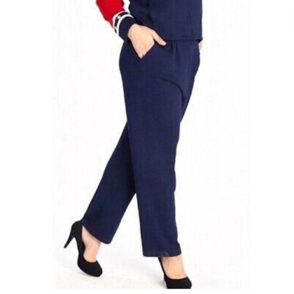 ST. JOHN Basics Santana Knit Navy Trouser Pants Sz 8 - Picture 1 of 9